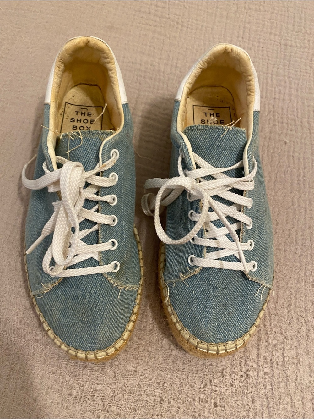 THE SHOE BOX Made in Spain Denim Espadrille Sneakers with White Laces. Size 38